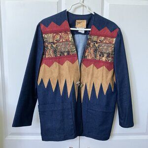 Judy Joannou Blazer Womens M Denim Handmade Tapestry Castlecore Medieval 80s